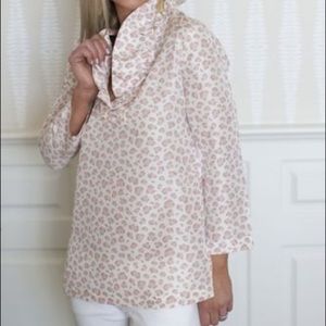 Devon Baer Silk Pink Animal Print Ruffle Top